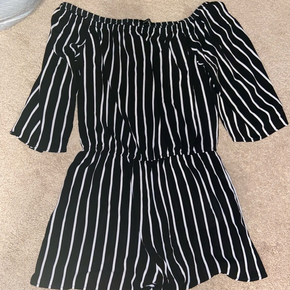 Black and White Striped Off-Shoulder Dress
